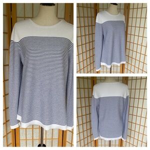 Talbots Striped Blue/Cream Shoulder Zip 5% Cashmere Knit Sweater  SZ L Nautical
